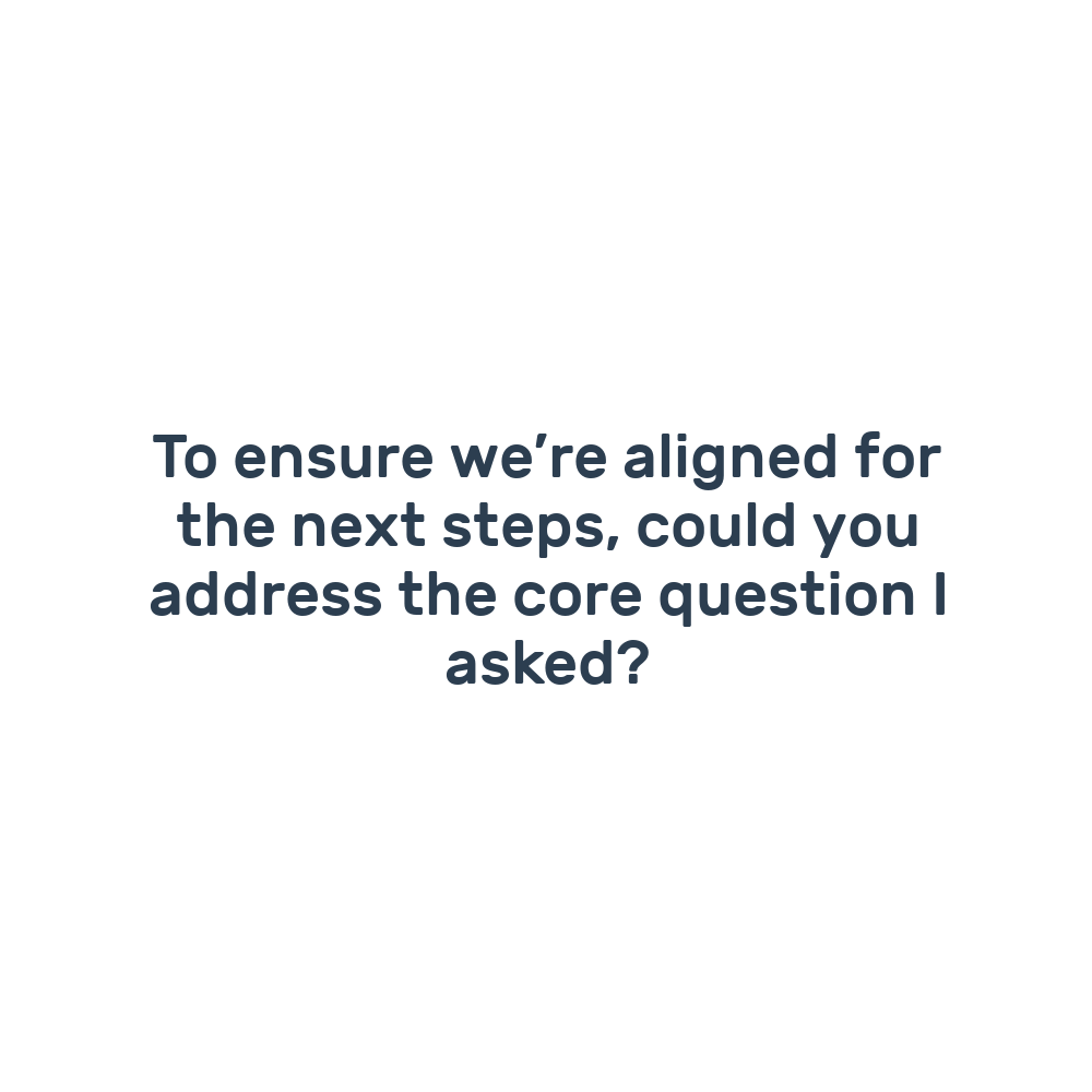 To ensure we’re aligned for the next steps, could you address the core question I asked?